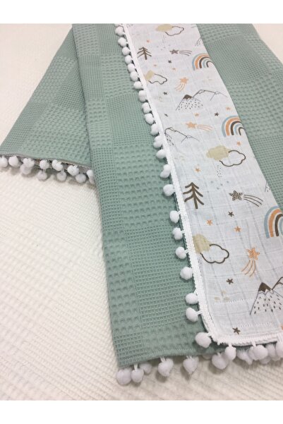 BUSEBABYHOME Muslin Kumaş ,Pikeli ve Ponponlu , %100 Pamuklu Çok Amaçlı Bebek Battaniyesi