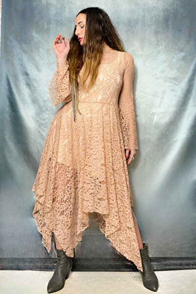 Quincey ASYMMETRIC CUT PINK LACE DRESS