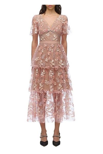nish for you Midi Length Powder Floral Patterned Designer Dress