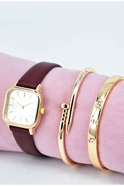 sonsuzsaat Bordo Renk Kordon Çivi ve Taşlı Model Bileklikli Genç Kız Kadın Ko...