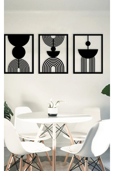 softclass Bohem Soyut Dekoratif 3'lü Tablo Ahşap Duvar Dekoru Duvar Süsü Hedi...