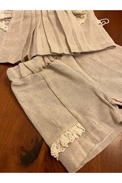 PARK BEBE Baby girl linen shorts blouse bottom top suit bebe collar pleated detail ruffle sleeve