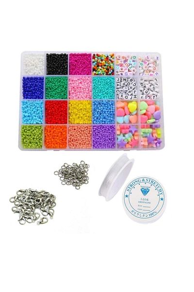 Hobimos Sand Bead Set 16 Colors Sand Beads Letter Beads (250 Pieces) Plastic Beads - Jewelry Making Set