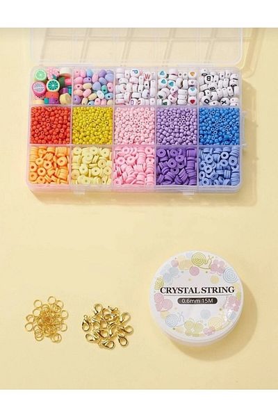 Hobimos Σετ κατασκευής κοσμημάτων σε κουτί με Fimo, Fimo Figure Sand Beads Letter Beads Ακρυλικές χάντρες Μικτό σετ