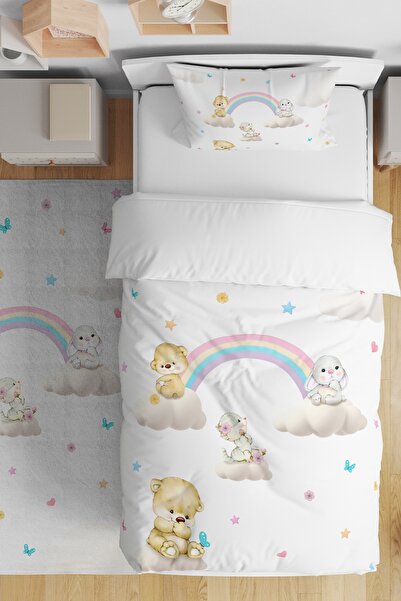EVPANYA Patterned Cloud and Rainbow Friends - Single Baby Duvet Cover Set