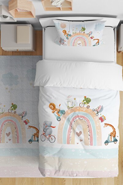 EVPANYA طقم غطاء لحاف للأطفال الرضع بنمط سفاري متسابق في قوس قزح