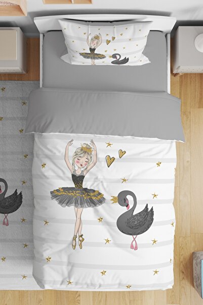 EVPANYA طقم سرير أطفال فردي بنمط راقصة الباليه والبجعة