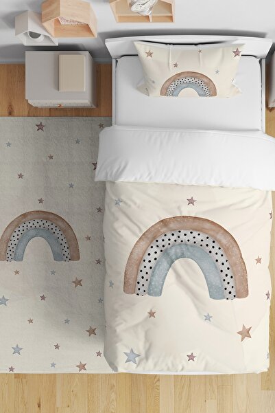 EVPANYA مجموعة مفروشات أطفال مفردة بنمط قوس قزح بألوان القهوة المرصعة بالنجوم