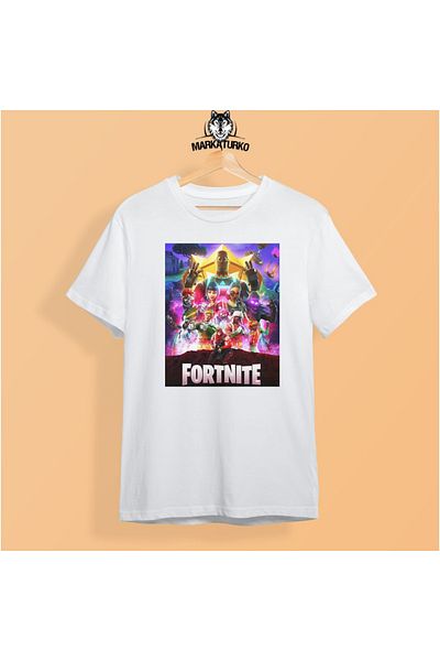 MarkaTurko Μπλουζάκι Unisex από βαμβακερό χτενισμένο βαμβακερό μπλουζάκι Fortnite με εμπριμέ λευκό προσαρμοσμένο σχέδιο 2005-b112