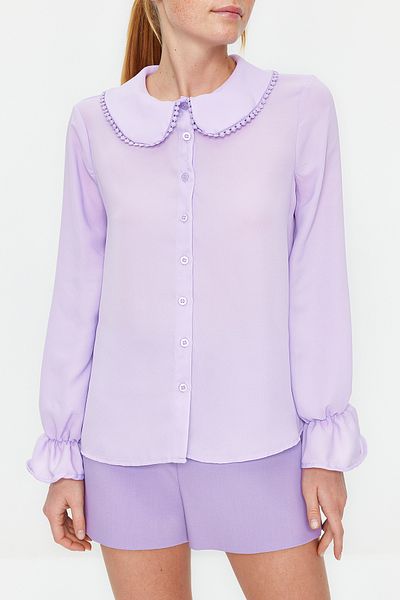 Trendyol Collection Lilac Baby Collar - Pompom Detailed Regular Shirt TWOAW21GO0717