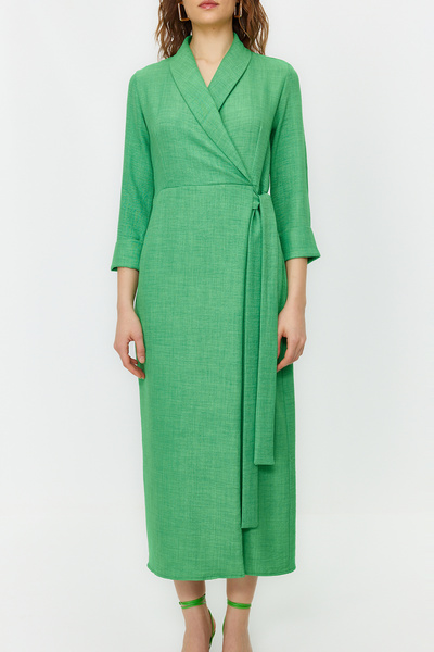 Trendyol Modest Dvouřadé tkané šaty khaki plátěného vzhledu TCTSS24EB00021