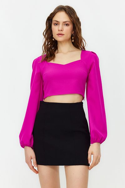 Trendyol Collection Ροζ Crop Heart γιακά Μακρυμάνικη Πλεκτή Μπλούζα TWOSS21BZ0236