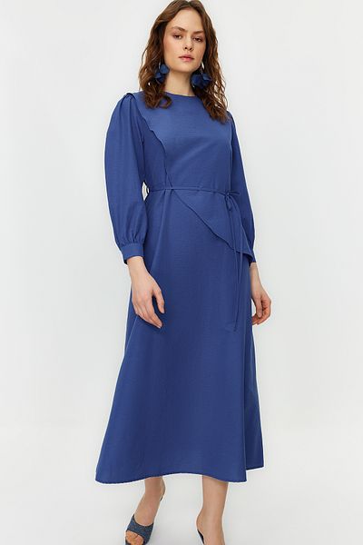 Trendyol Modest Φόρεμα Saks Ζωντανό Μπροστινό Κομμάτι Βαμβακερό Υφαντό TCTSS23EB00360