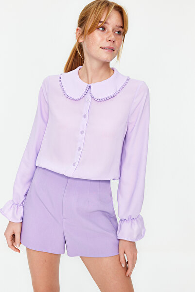 Trendyol Collection Lila baba nyakörv - normál ing pompon részletekkel TWOAW21GO0717