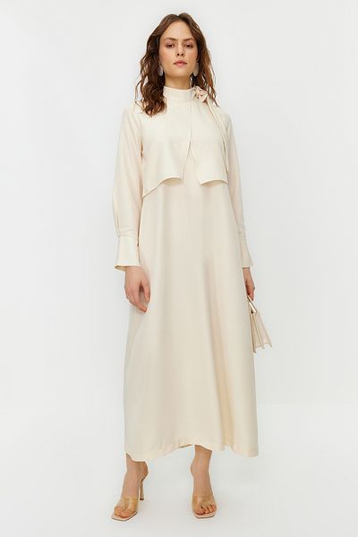 Trendyol Modest Πέτρινο γιακά με λεπτομέρεια υφαντό φόρεμα TCTSS23EB00283