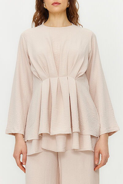 Trendyol Modest Σετ παντελόνι Aerobin Tunic Stone Gathered υφαντό στο κάτω μέρος TCTSS24US00009