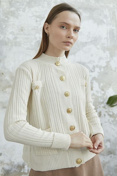 InStyle Marine Buttoned Short Cardigan - Ecru
