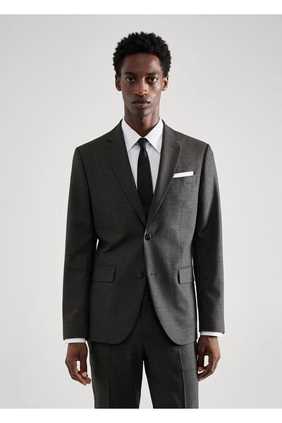 MANGO Man Woolen Slim Fit Blazer Jacket - Houndstooth Design