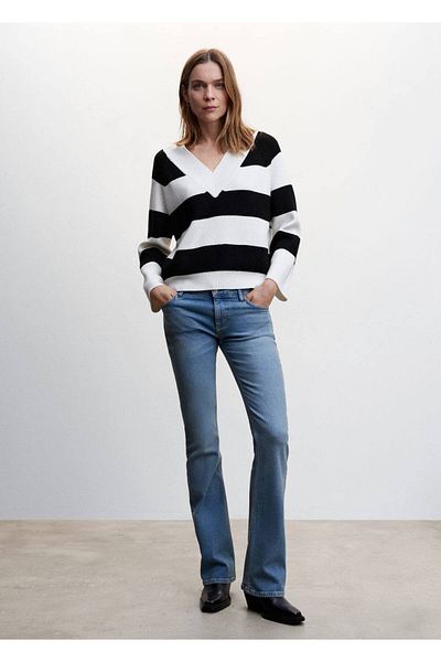 MANGO Woman V-Neck Striped Sweater