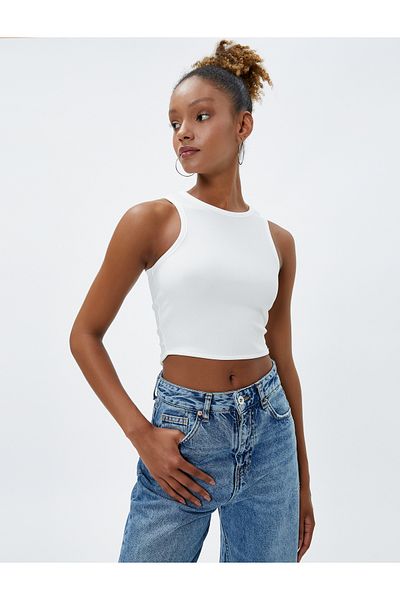 Koton Basic Crop Tank Top Round Neck Ribbed