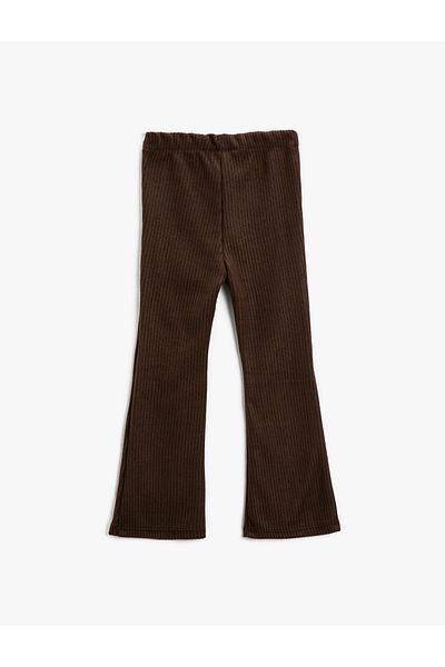 Koton Flared Leg Leggings Trousers Soft Textured Ribbed Elastic Waist
