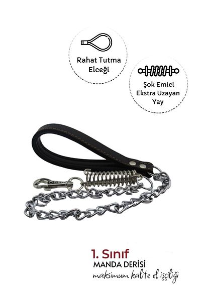 MgTasma Dog Walking Leash with Leather and Chain, Walking Lanyard, Walking Strap