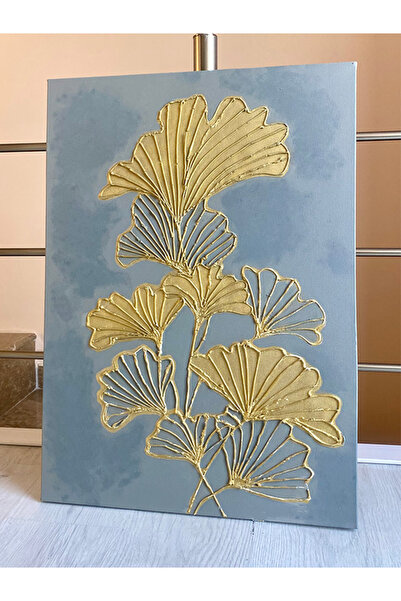 TOPLINE Akrilik Gri-Altın Renkli Rölyef Çiçekli Tablo