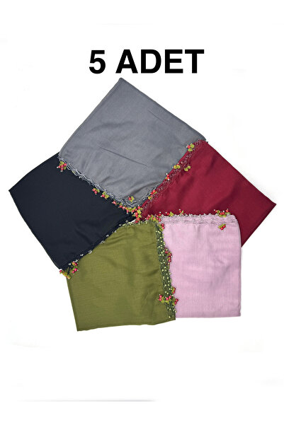 nazipek Set de 5 eșarfe din bumbac, lucrate manual, cu mărgele brodate de cir...