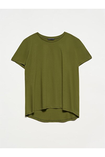 Dilvin DİLVİN 3471 Μπλουζάκι με λαιμόκοψη ποδηλάτου Basic Χακί