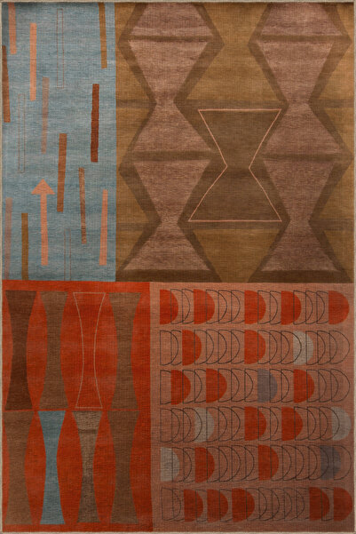 Rugs Modern Halı Turuncu Kahve Temalı Soyut Karma Geometrik Desenli Kreatif M...