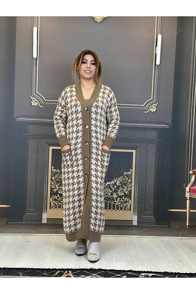 Yeşilmoda tissue long hirka thick with twill