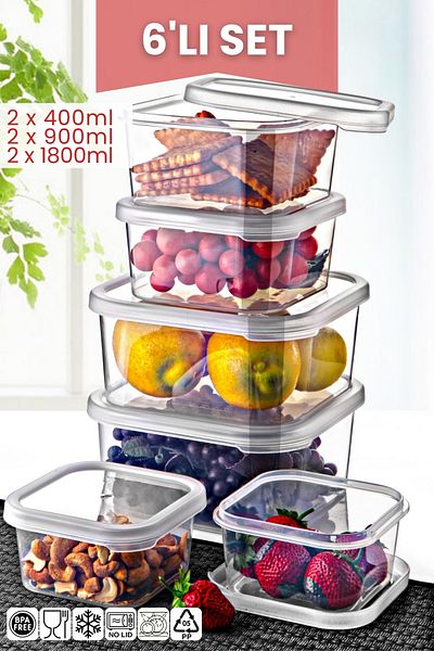 Nandy Home 6 Piece Square Multi-Purpose Storage Container Set