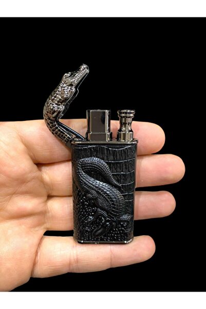 Silvio Monetti SİYAH KABARTMA TİMSAH DESENLİ ÇİFT YANMALI ÇAKMAK 109267