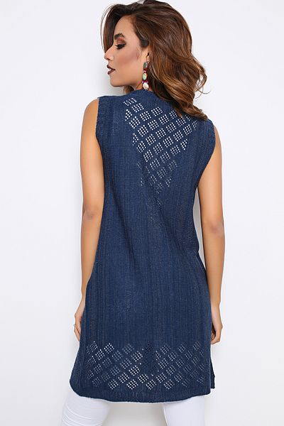 AVORWE Openwork Pocket Detailed Long Vest