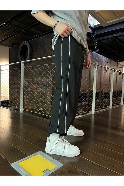ellevana Loose Fit Elastic Line Detail Parachute Unisex Trousers