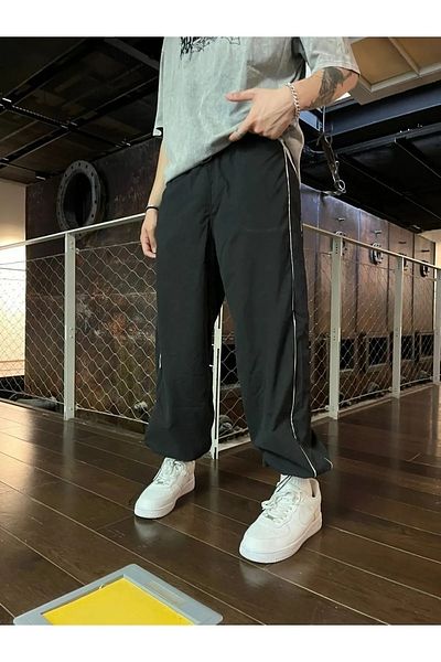 ellevana Loose Fit Elastic Line Detail Parachute Unisex Trousers