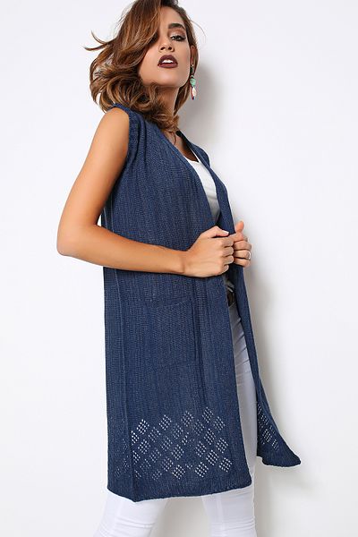 AVORWE Openwork Pocket Detailed Long Vest
