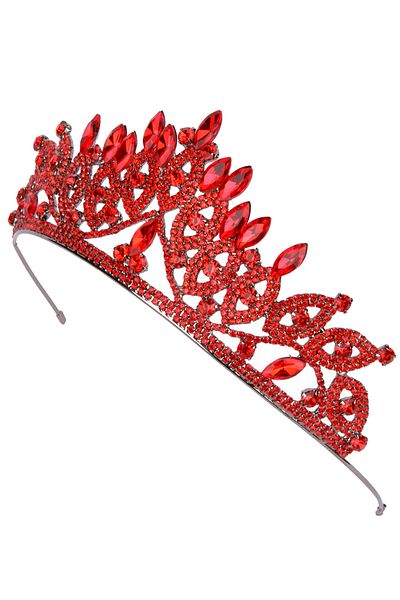 Hayalperest boncuk Crystal Jewelled Bridal Queen Crown Shiny Princess Crown Bridal Wedding Crown Red