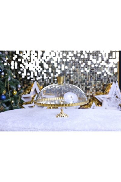 Elta Collection 2 li Paşabahçe Metal Ayaklı Yaldızlı Kek Fanus ve Pasta Standı Sunumluk