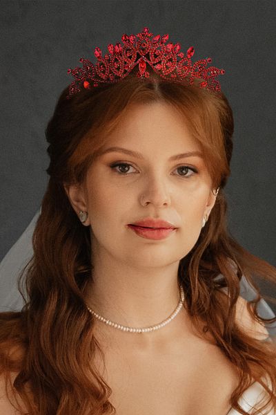 Hayalperest boncuk Crystal Jewelled Bridal Queen Crown Shiny Princess Crown Bridal Wedding Crown Red
