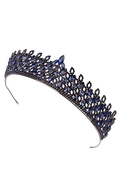 Hayalperest boncuk Elegant Princess Tiara for Bridal Wedding - Dark Blue with Crystal Stone Detail