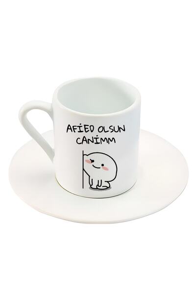 HobiShop Cute Character Printed Turkish Coffee Cup with Afied Olsun Canimm Wr...