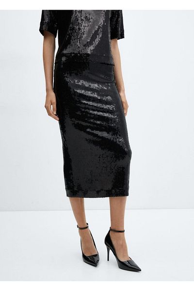 MANGO Woman Sequin Midi Skirt