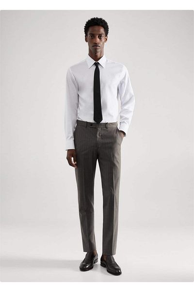 MANGO Man Slim Fit Thin Striped Wool Kumaaş Trousers