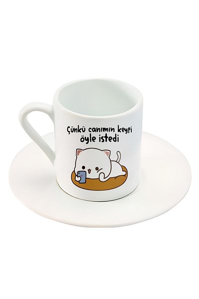 HobiShop Turkish Coffee Cup Mochi Cat Motto Printed Cup