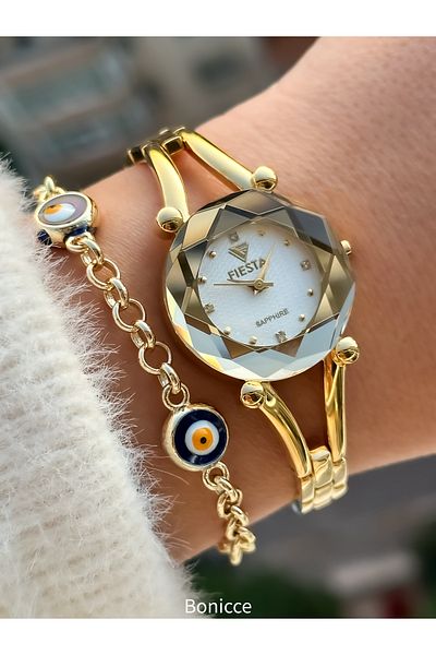 Fiesta Gold Yellow Steel Strap Bridal, Engagement, Wedding Women's Wristwatch