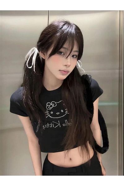 Touz LAGOM MODA - Hello Kitty Μαύρη Πέτρα Κεντημένη Κόψιμο