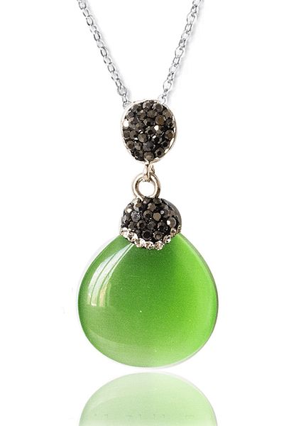 Tesbih Atölyesi Certified Zircon Stone Green Agate Stone Necklace