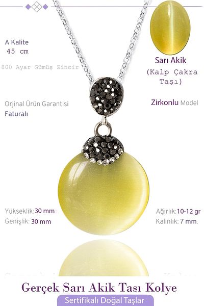 Tesbih Atölyesi Certified Zircon Stone Yellow Agate Stone Necklace