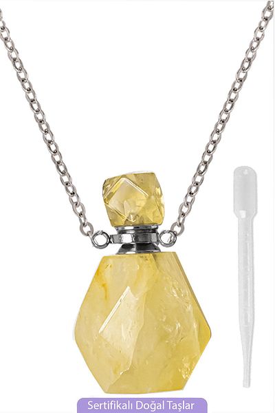 Tesbih Atölyesi Certified Perfume Bottle Designed Zebercet - Peridot Stone Necklace - Silver Apparatus